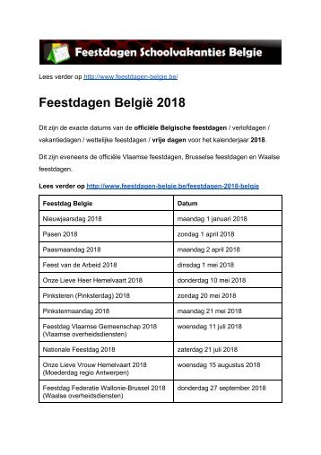 Feestdagen 2018 Belgie - Exacte datums op kalender