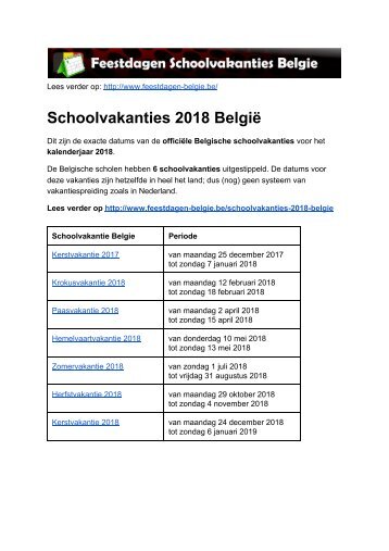 Schoolvakanties 2018 Belgie - Exacte datums op kalender