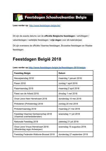 Feestdagen 2018 Belgie - Exacte datums op kalender