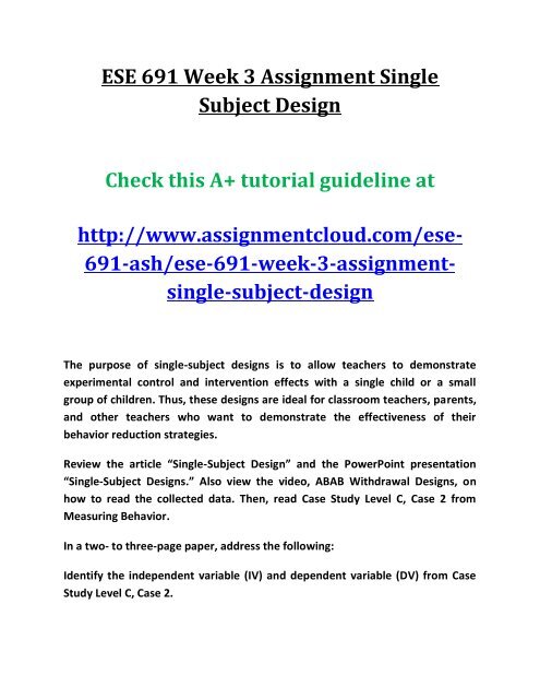 ESE 691 Week 3 Assignment Single Subject Design