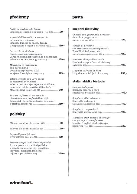 Menu česky