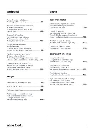 Menu in english