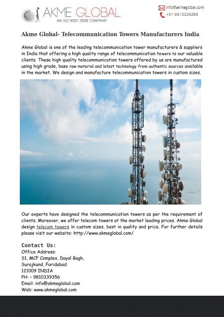 Telecommunication Towers Design India – Akme Global