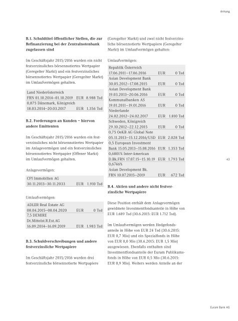 Geschäftsbericht der Euram Bank Wien 2015/2016