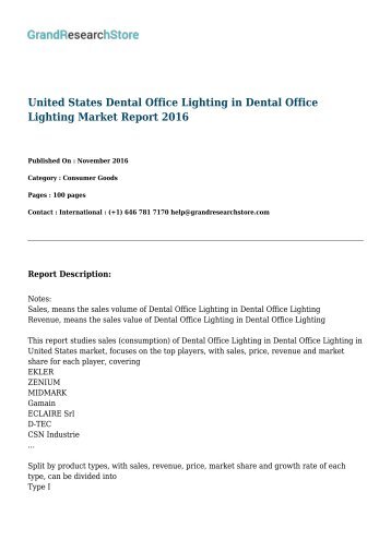 United States Dental Office Lighting in Dental Office Lighting Market Report 2016 