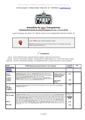 Ankaufliste leere Patronen Dezember2016 PDF Yumpu