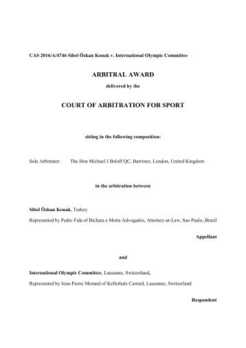 ARBITRAL AWARD COURT OF ARBITRATION FOR SPORT