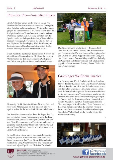 aufgeteet! online Clubmagazin Golfclub Pleiskirchen e.V.