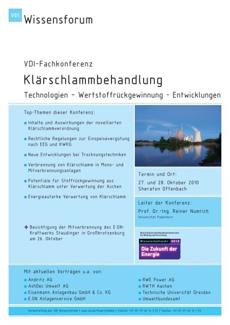VDI-Fachkonferenz Klärschlammbehandlung - Schnutenhaus ...