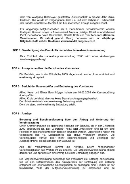 Protokoll - 1. Paderborner Schwimmverein