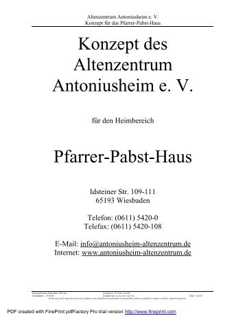 Konzept des Pfarrer Pabst Hauses - Antoniusheim Altenzentrum ...