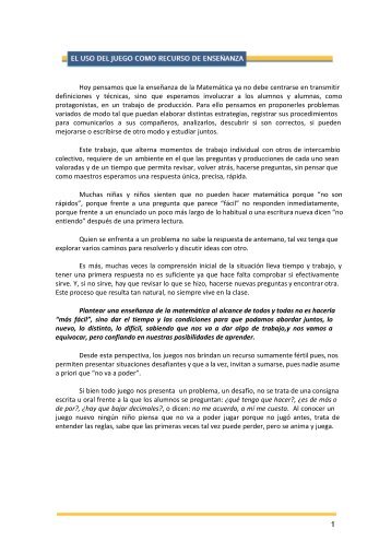 Recurso complementario a todos los juegos- El uso del juego