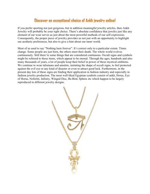 Discover an exceptional choice of Ankh jewelry online!