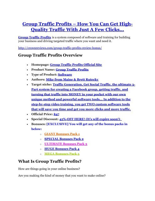 Group Traffic Profits review and (COOL) $32400 bonuses