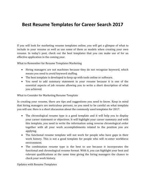 What Are The Best Resume Templates For Career Search 17 What Are The Best Resume Templates For Career Search 17