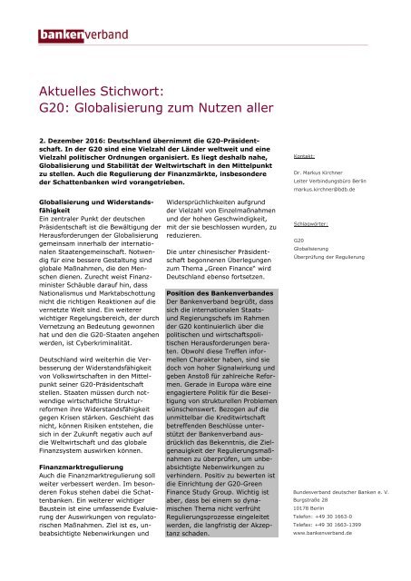 Aktuelles Stichwort: G20: Globalisierung zum Nutzen aller