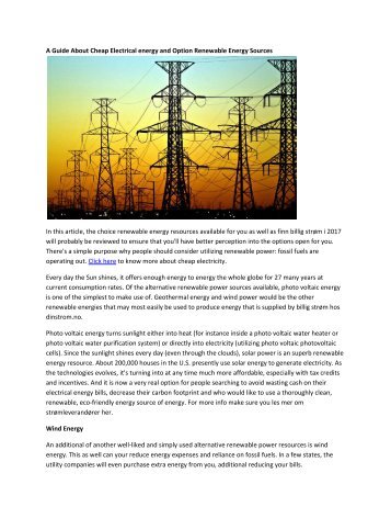A Guide About Cheap Electrical energy and Option Renewable Energy Sources