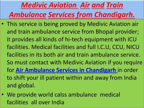 Fast & Less Price Air and Train Ambulance Services from Chandigarh and Jammu