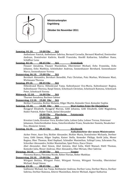 Ministrantenplan Engelsberg Oktober bis Nove - Katholischer ...