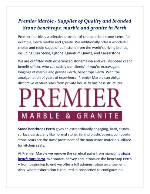 Premier Marble - Supplier of Quality and branded Stone benchtops, marble and granite in Perth