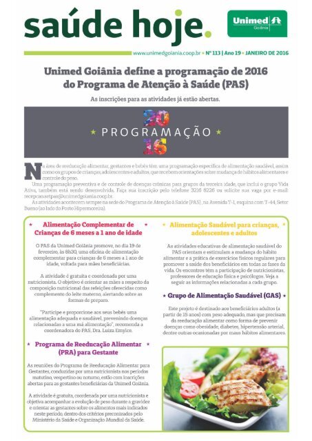 Saúde Hoje On-line - Ano XIX, Nº 113, Janeiro 2016