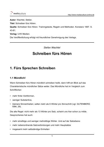 Schreiben fürs Hören 1. Fürs Sprechen Schreiben - Mediaculture ...