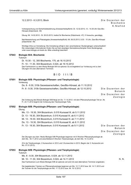 Biologie - koost - Universität zu Köln