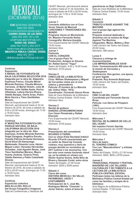 Agenda Cultural del mes de diciembre 2016