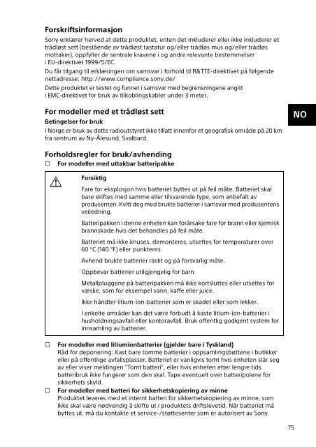 Sony SVS1312N9E - SVS1312N9E Documenti garanzia Danese