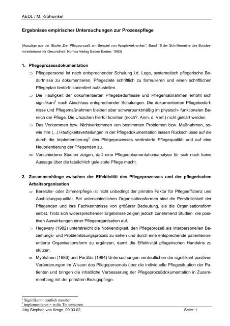 Studie "Der Pflegeprozeß am Beispiel von Apoplexiekranken" - AEDL