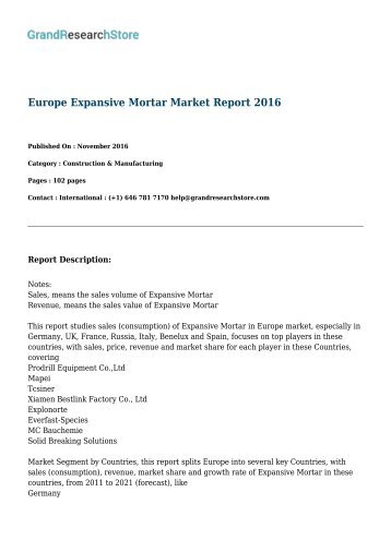 Europe Expansive Mortar Market Report 2016 