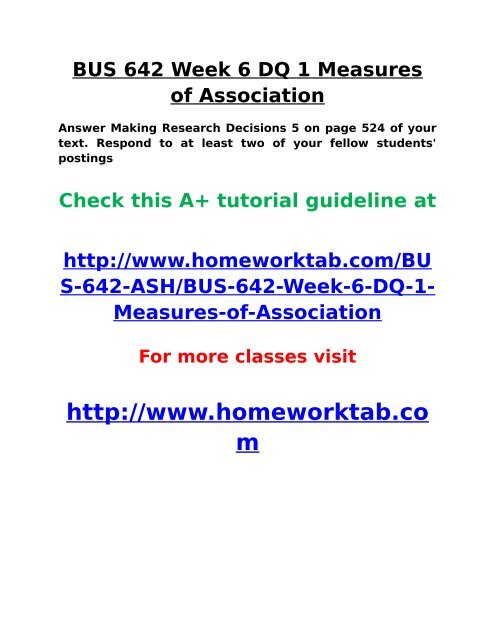 BUS 642 Week 6 DQ 1 Measures of Association