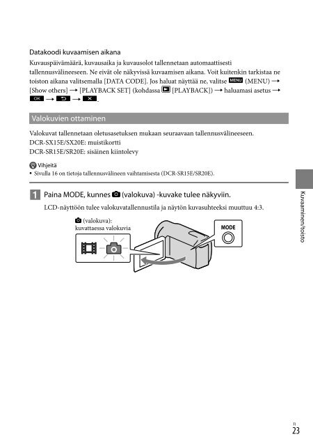 Sony DCR-SX15E - DCR-SX15E Istruzioni per l'uso Svedese