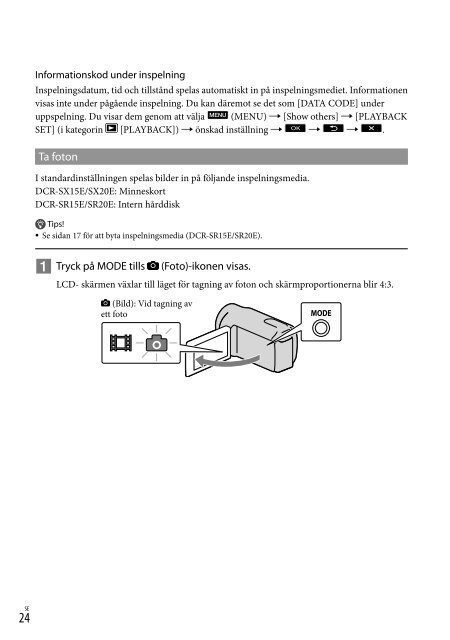 Sony DCR-SX15E - DCR-SX15E Istruzioni per l'uso Svedese