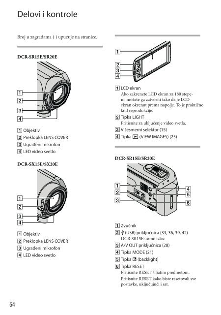 Sony DCR-SX15E - DCR-SX15E Istruzioni per l'uso Serbo