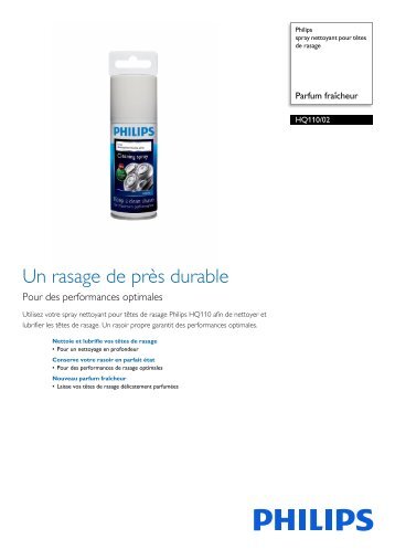 Philips spray nettoyant pour tÃªtes de rasage - Fiche Produit - FRA
