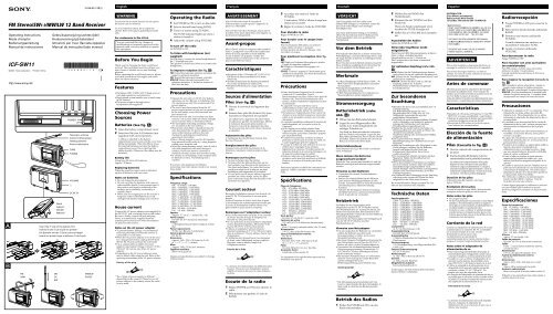 Sony ICF-SW11 - ICF-SW11 Istruzioni per l'uso