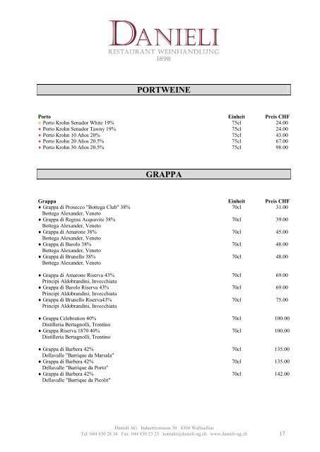 PREISLISTE - Danieli AG