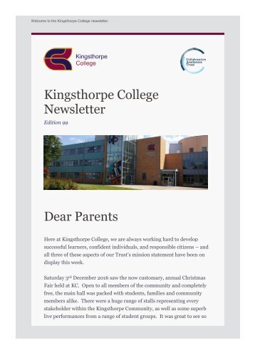 Kingsthorpe College Newsletter Dear Parents