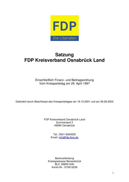 der Satzung - FDP Kreisverband Osnabrück-Land