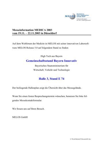 Messeinformation MEDICA 2003 vom 19.11. - MELOS GmbH