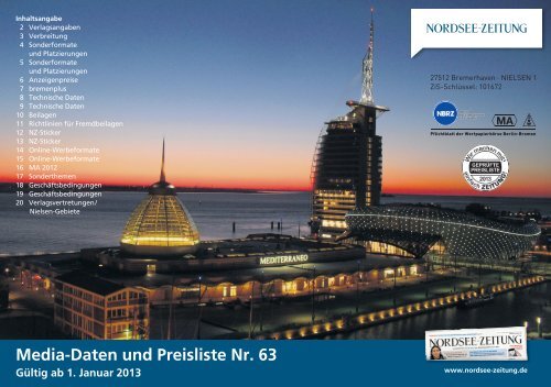 Media-Daten und Preisliste Nr. 63 - Nordsee-Zeitung