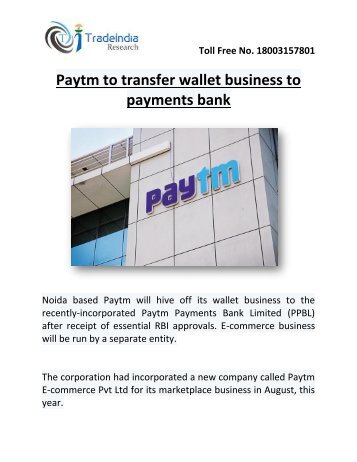 Equity Tips- Paytm to Transfer Wallet Business to Payments Bank