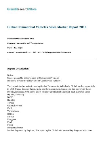 Global Commercial Vehicles Sales Market Report 2016 