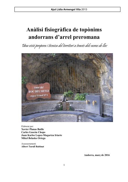 Anàlisi fisiogràfica de topònims andorrans d’arrel preromana