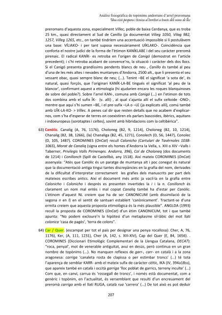 Anàlisi fisiogràfica de topònims andorrans d’arrel preromana