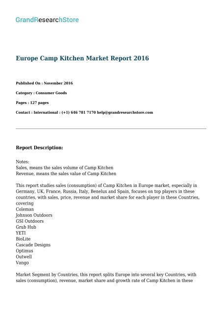 Europe Camp Kitchen Market Report 2016 