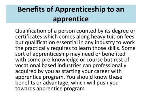 Benefits Of Apprenticeship