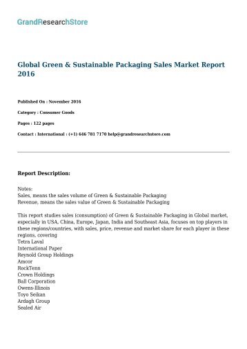 Global Green & Sustainable Packaging Sales Market Report 2016