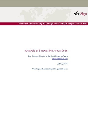 Analysis of Sinowal Malicious Code - Fatal System Error